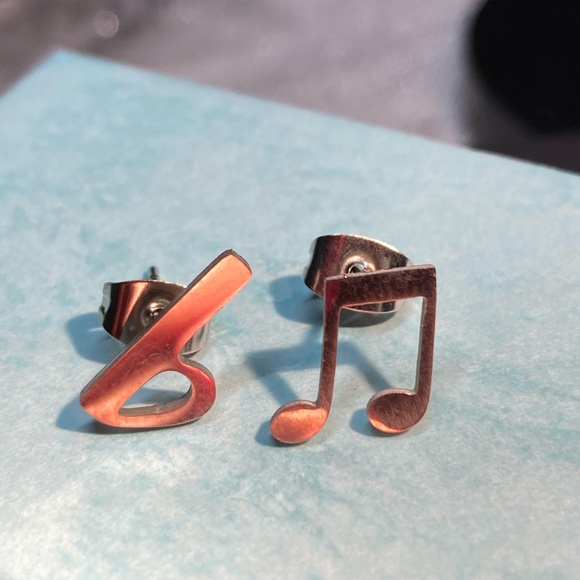 Stainless Steel Music Note Stud Earrings - Picture 3 of 4